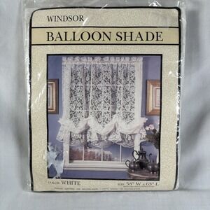 Vtg Balloon Shades White Lace NEW in pkg Window Curtain Kmart 58"x63" Adjustable